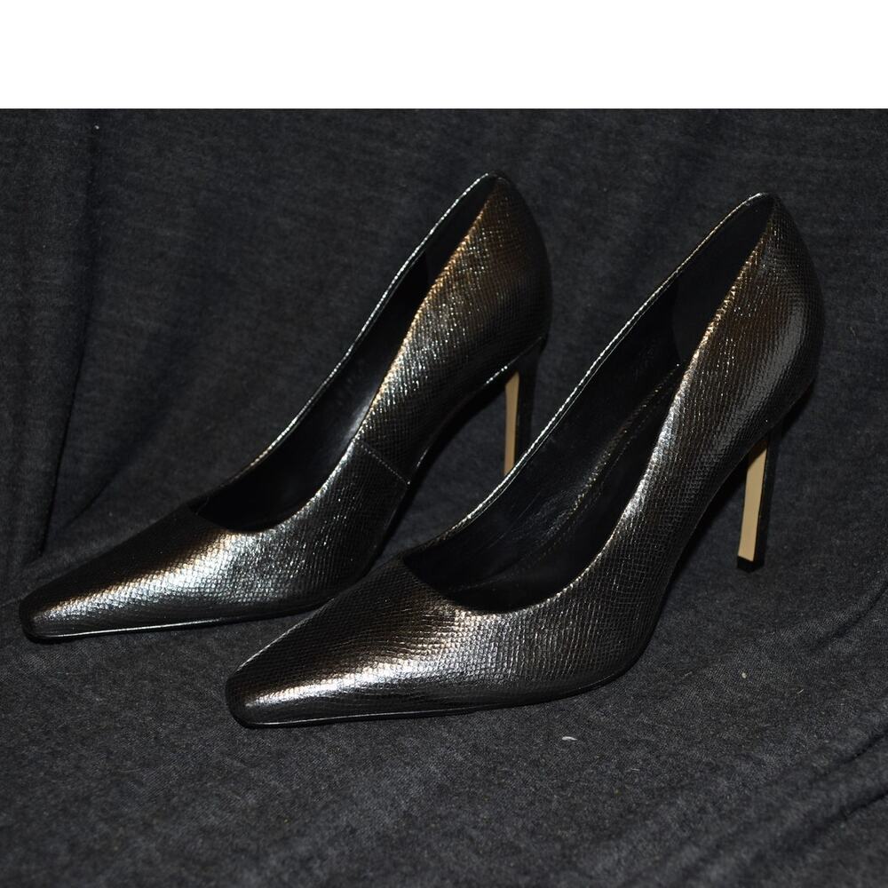 Marc Fisher Women's 7.5 M Olivy Metallic Pewter Pump Stiletto Heel Shiny